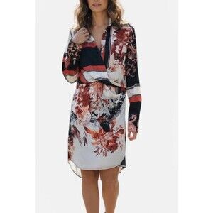 WFFS Floral & Chain Print Draped Mini Dress | Long Sleeve Wrap Front